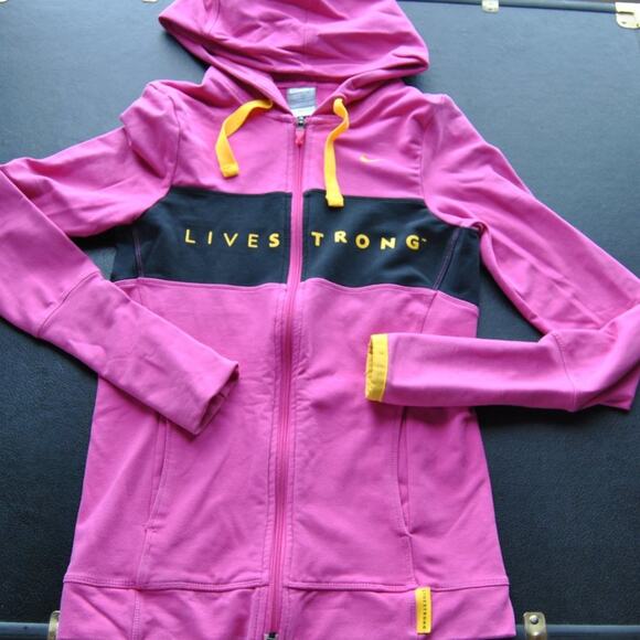 Live Strong Small Pink, Black & Yellow Nike Full Zip Up Hoodie - Picture 1 of 8
